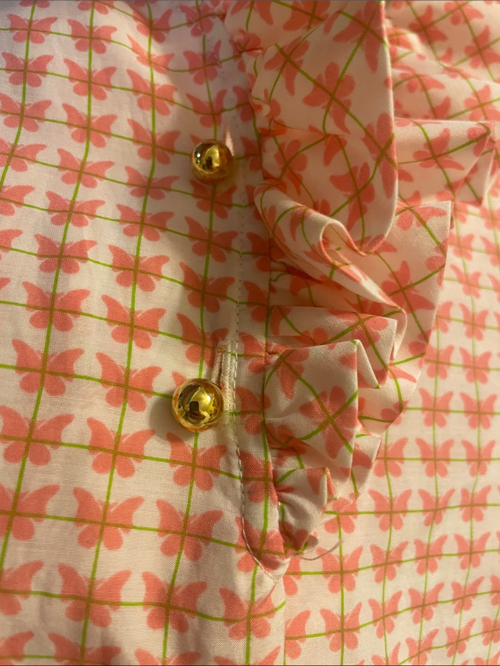 Elizabeth McKay Pink and Green Floral Ruffle Silk Blouse size 8 - Picture 5 of 5